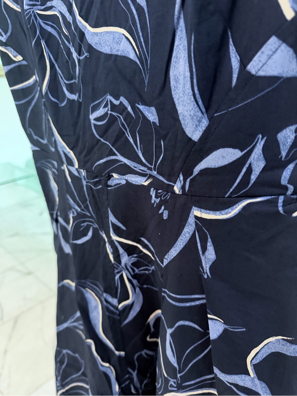 Donna Karan Navy Floral Maxi Dress with Light Blue Print and Brown Belt - Picture 6 of 8